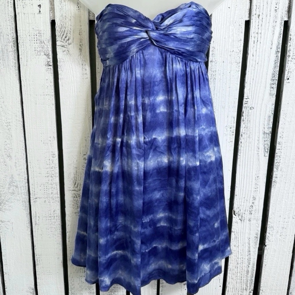 Y2K‎ Adam Lippes Dress Blue White Tie Dye Size 6 Fairy Whimsy Strapless Coquette